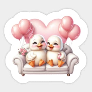 Valentine Duck Couple Sitting Sofa Sticker